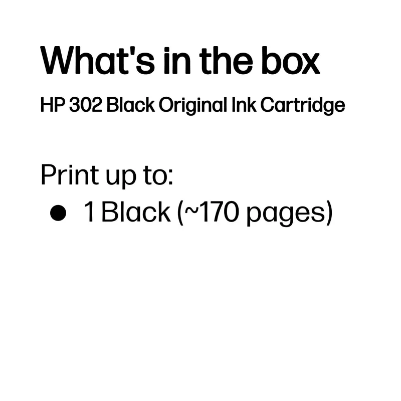 HP 302 cartucho de tinta original negro, negro, 1 ud., 170 páginas
