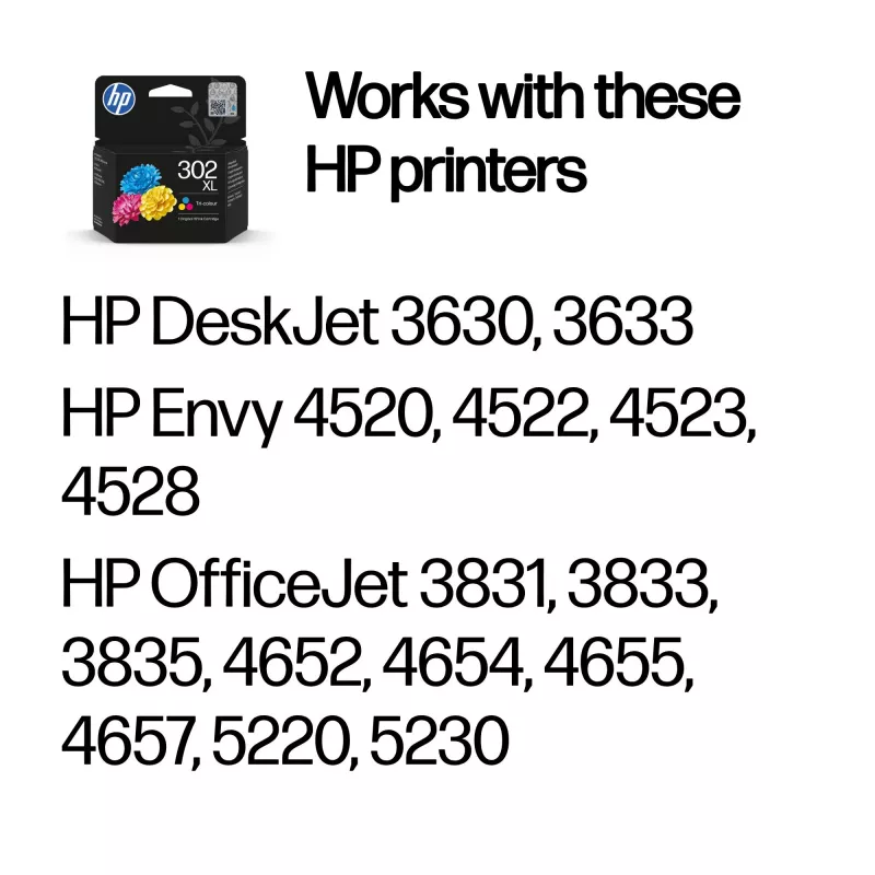 HP 302XL High Yield cartucho de tinta original tricolor, cian, magenta, amarillo, 1 ud., 300 páginas