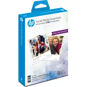 HP Social Media Snapshots papel fotográfico adhesivo reposicionable – 25 hojas/10 x 13 cm, blanco, satinado