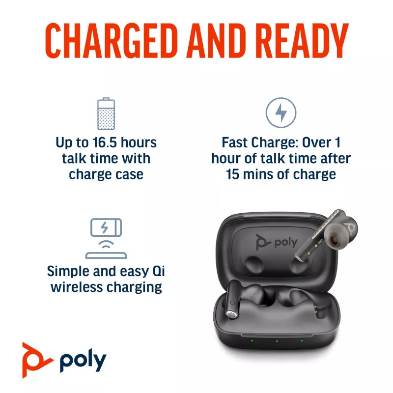 HP Poly Voyager Free 60+M UC Carbon negro auriculares +BT700 adaptador USB-C +estuche de carga con pantalla táctil