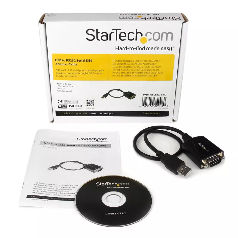 StarTech.com cable adaptador USB a RS232 serie DB9 de 1 ft con retención de COM