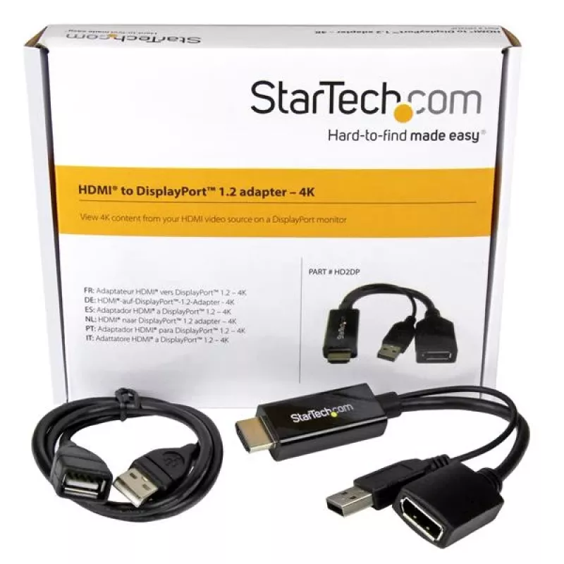 StarTech.com adaptador HDMI a DisplayPort - 4K 30Hz, 3840 x 2160 píxeles, 1080p, 720p, 120 Hz, negro, MegaChips - STDP2600, convertidor de vídeo activo