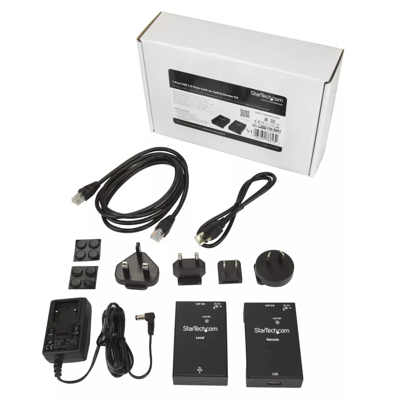 StarTech.com extensor USB 2.0 sobre cable Cat5e/Cat6 (RJ45) – hasta 50 m – kit adaptador extensor de puerto USB de alta velocidad – con alimentación – extensor USB sobre cable Ethernet – 480 Mbit/s – metal