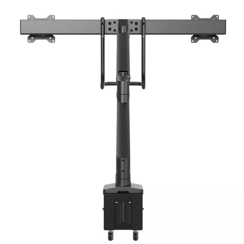 StarTech.com soporte de mesa para dos monitores – soporte VESA ergonómico para doble monitor para pantallas de 32 pulgadas (8 kg) – barra transversal con asa para movimiento completo sincronizado – altura ajustable – pinza en C/pasacables