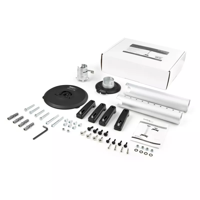 StarTech.com soporte de techo universal para proyectores – montaje en mástil de alta resistencia, ajustable en altura/extraíble 12,7–57,77 cm desde el techo – 15 kg – inclinación/giro – soporte de proyector colgante con placa de fijación
