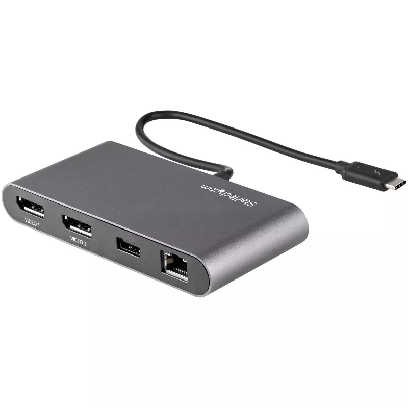 StarTech.com dock Mini Thunderbolt para doble monitor, DisplayPort 4K 60Hz, hub sin controladores para Windows y Mac, Gigabit Ethernet, 1x USB-A (USB 5Gbps), cable de 11in (28cm)