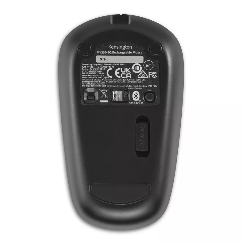 Kensington MY230 EQ ratón recargable – inalámbrico – tamaño medio, ambidiestro, RF Wireless + Bluetooth, 1200 DPI, negro