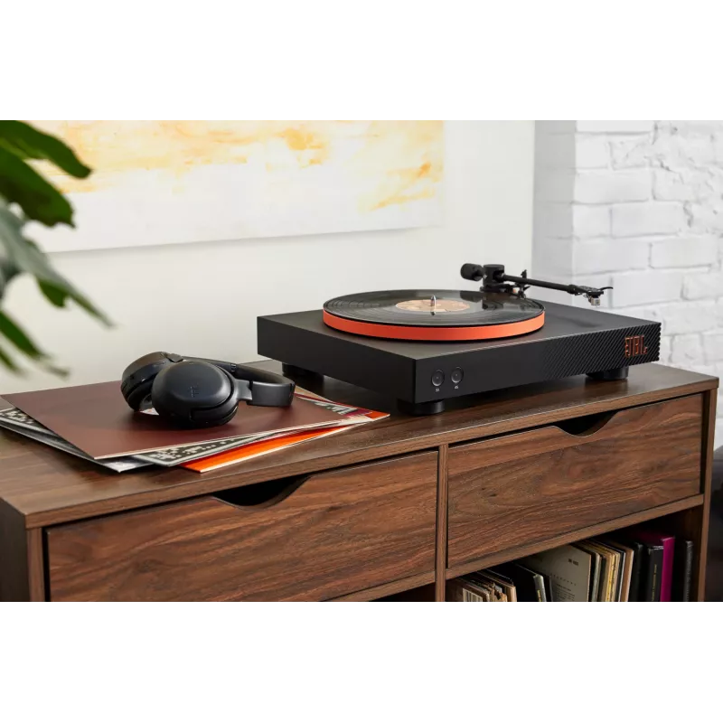 Tocadiscos JBL Spinner BT con transmisión por correa negro, naranja
