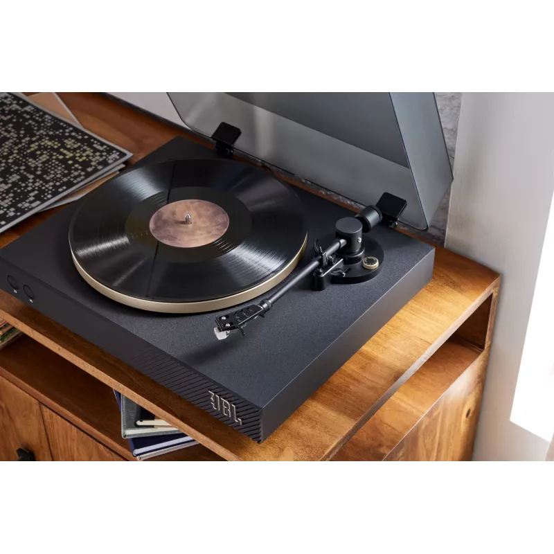 Tocadiscos JBL Spinner BT con transmisión por correa negro, dorado