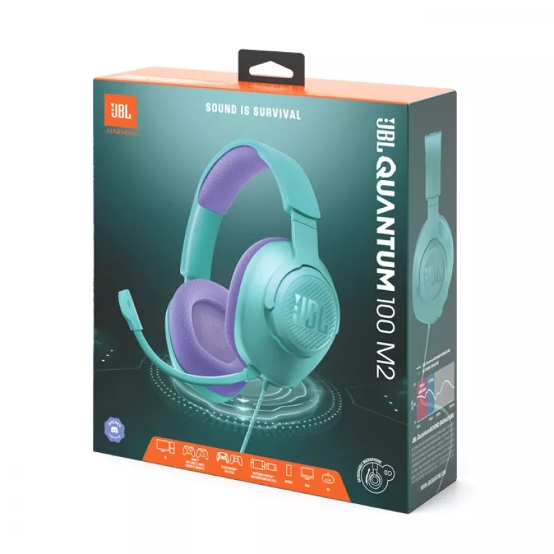 JBL Quantum 100M2 Headset con cable Diadema Gaming Cian