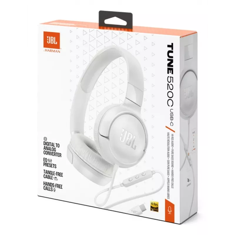 JBL Tune 520C USB-C Auriculares con cable Diadema Llamadas/Música USB Type-C Blanco
