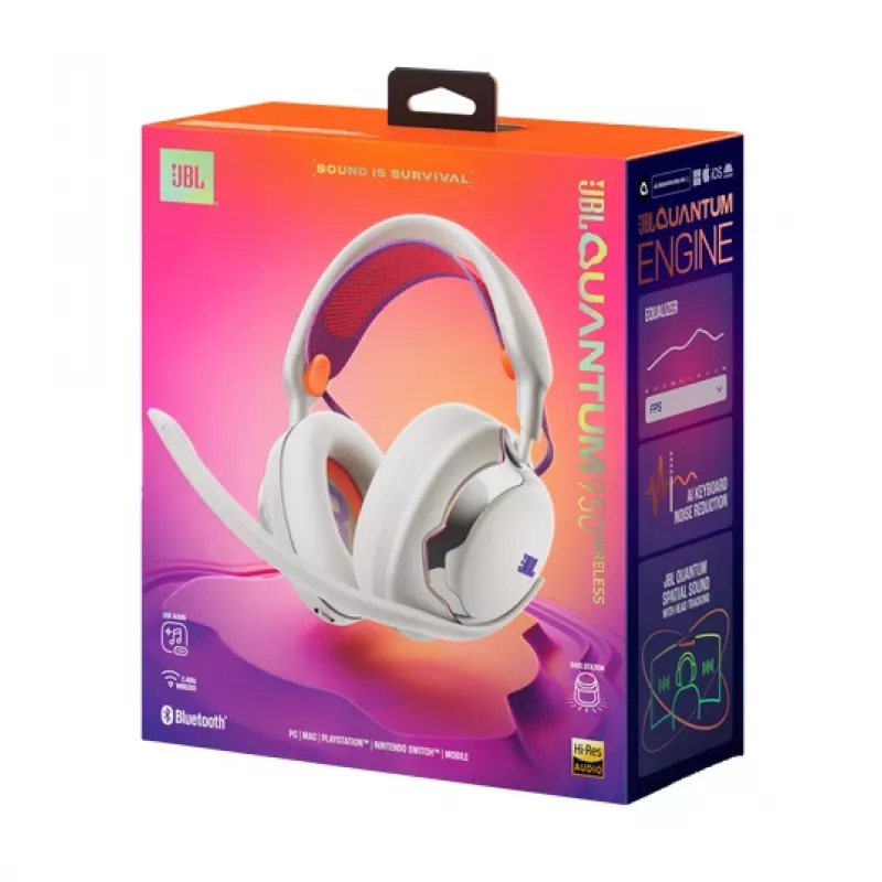 JBL Quantum 950 auricular inalámbrico de diadema gaming USB Type-C Bluetooth base de carga naranja, plata, blanco