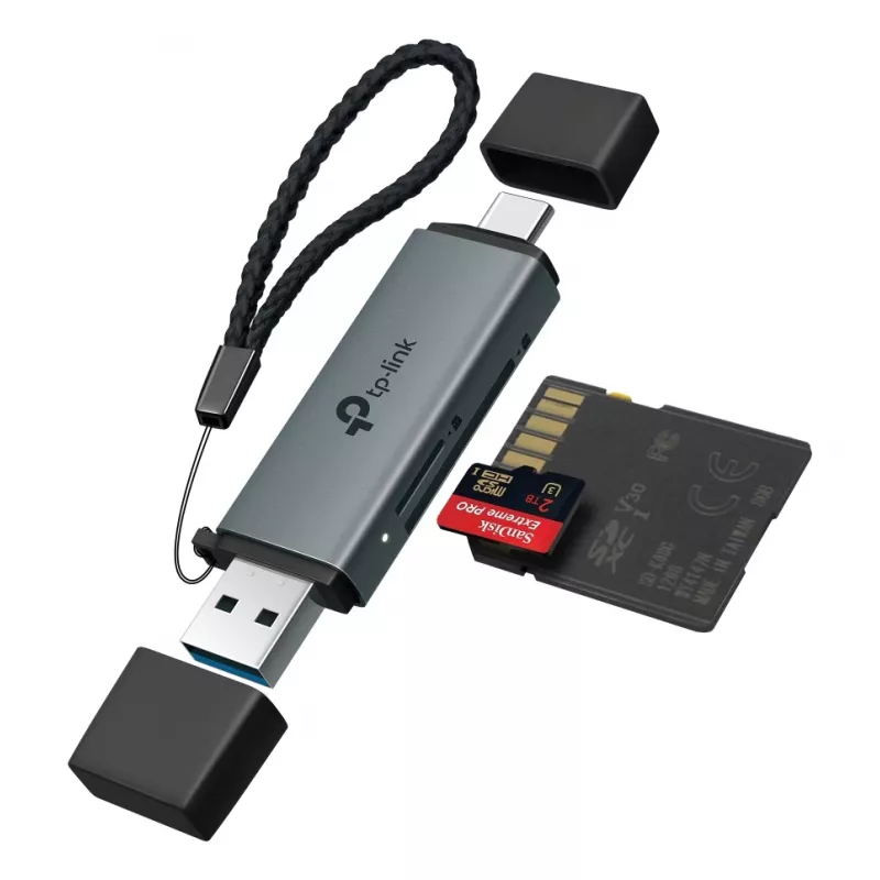 Lector de tarjetas TP‑LINK UA430D USB 3.1 — compatibilidad MicroSD/SD, 200 Mbit/s, negro, 75×22,9×9,3 mm