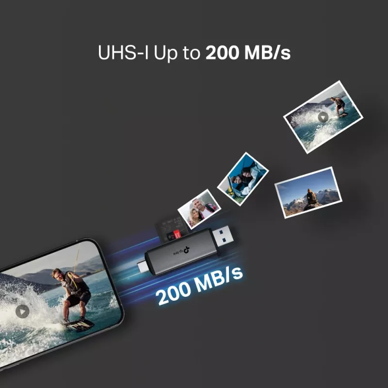 Lector de tarjetas TP‑LINK UA430D USB 3.1 — compatibilidad MicroSD/SD, 200 Mbit/s, negro, 75×22,9×9,3 mm