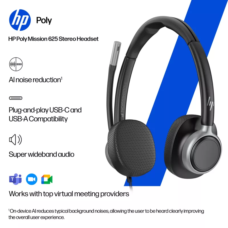 Auricular estéreo con cable HP POLY Mission 625 con USB (C01C6AA)