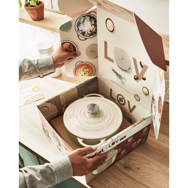 Tefal Sartén de servir de hierro fundido LOV E25972, redonda 3,8 L, 28 cm, beige