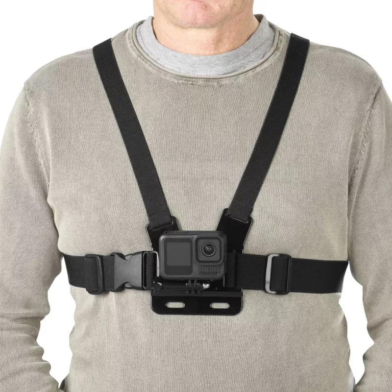Arnés de pecho para cámara HAMA 00004567 para action-cams (compatible con GoPro), negro, soporte de pecho ajustable