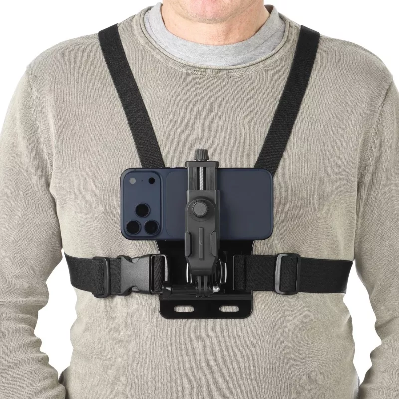 Arnés de pecho para cámara HAMA 00004567 para action-cams (compatible con GoPro), negro, soporte de pecho ajustable
