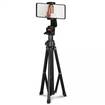 Trípode Hama Rotary Smartphone II para smartphone y cámara digital, 3 patas, carga máx. 1 kg, altura 41,5–150 cm, negro