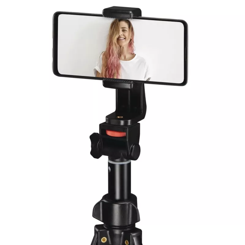 Trípode Hama Rotary Smartphone II para smartphone y cámara digital, 3 patas, carga máx. 1 kg, altura 41,5–150 cm, negro