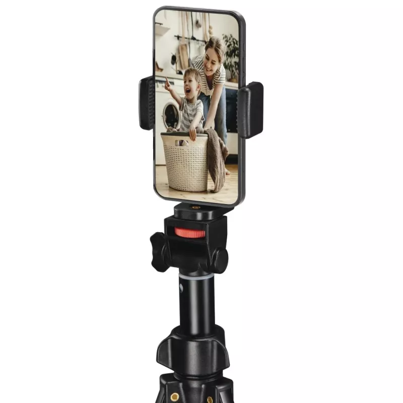 Trípode Hama Rotary Smartphone II para smartphone y cámara digital, 3 patas, carga máx. 1 kg, altura 41,5–150 cm, negro