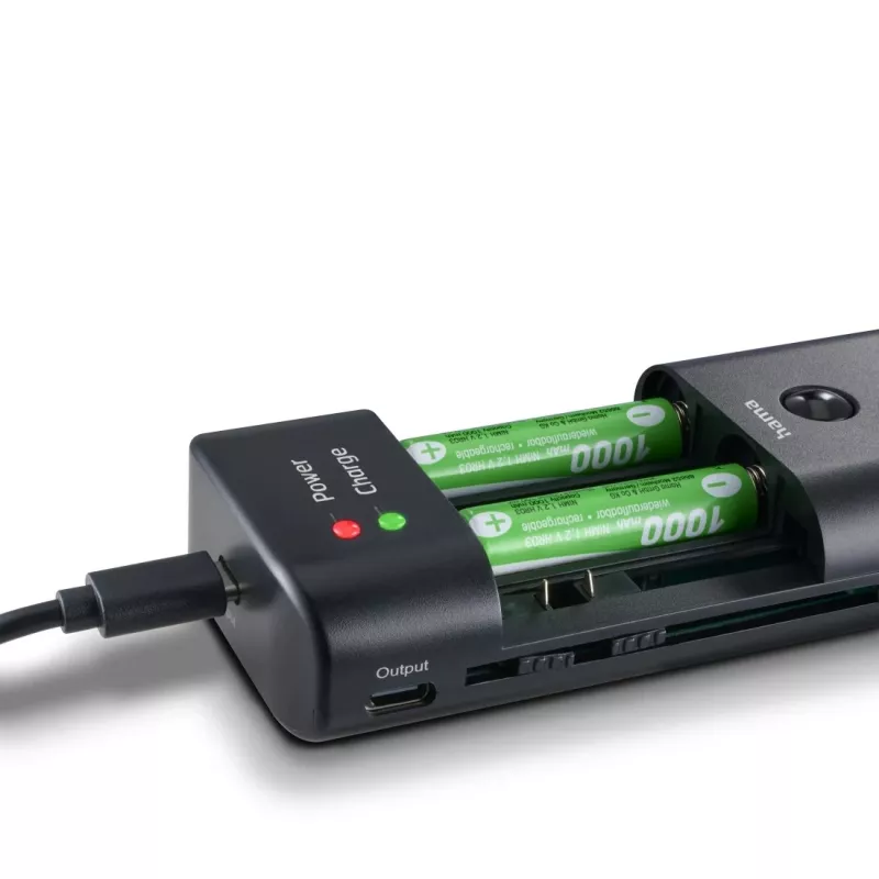 Cargador de baterías HAMA 00081390 para baterías de cámara digital — USB, compatible con Li‑Ion y NiMH, entrada de 5 V