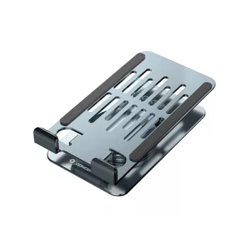 Soporte de teléfono plegable y orientable CONCEPTRONIC THANA08G, base giratoria 360°, altura ajustable, plata