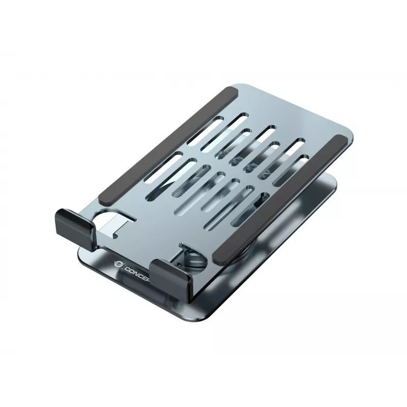 Soporte de teléfono plegable y orientable CONCEPTRONIC THANA08G, base giratoria 360°, altura ajustable, plata