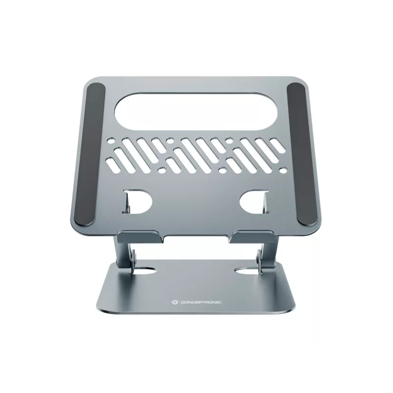 Soporte para portátil CONCEPTRONIC THANA10G — plegable de aluminio, altura ajustable, gris, 240×220×50 mm