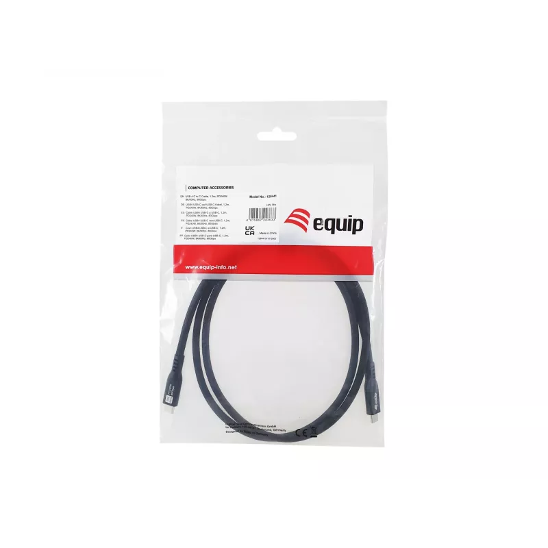 Cable USB4 Gen 4x2 C a C EQUIP 1,2 m, 80 Gbit/s, PD240W, 8K@60Hz, negro