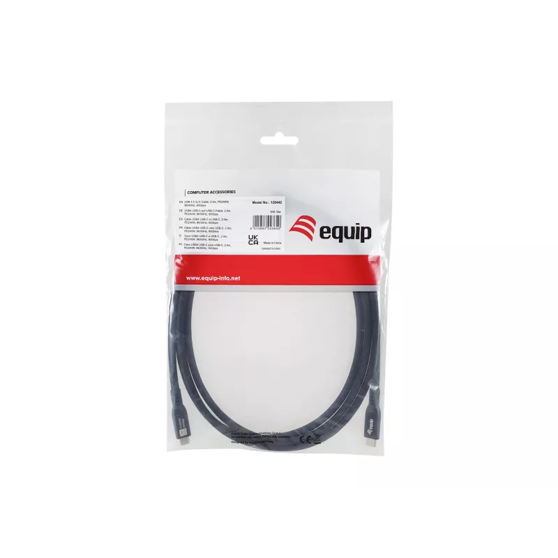 Cable USB4 Gen4x2 C a C EQUIP 2 m, 80 Gbit/s, PD 240 W, 8K@60Hz, negro