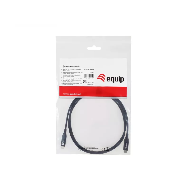 Cable USB 4 ultrafino C a C EQUIP, 1,2 m, PD240W, 4K/60Hz, 40 Gbps, negro