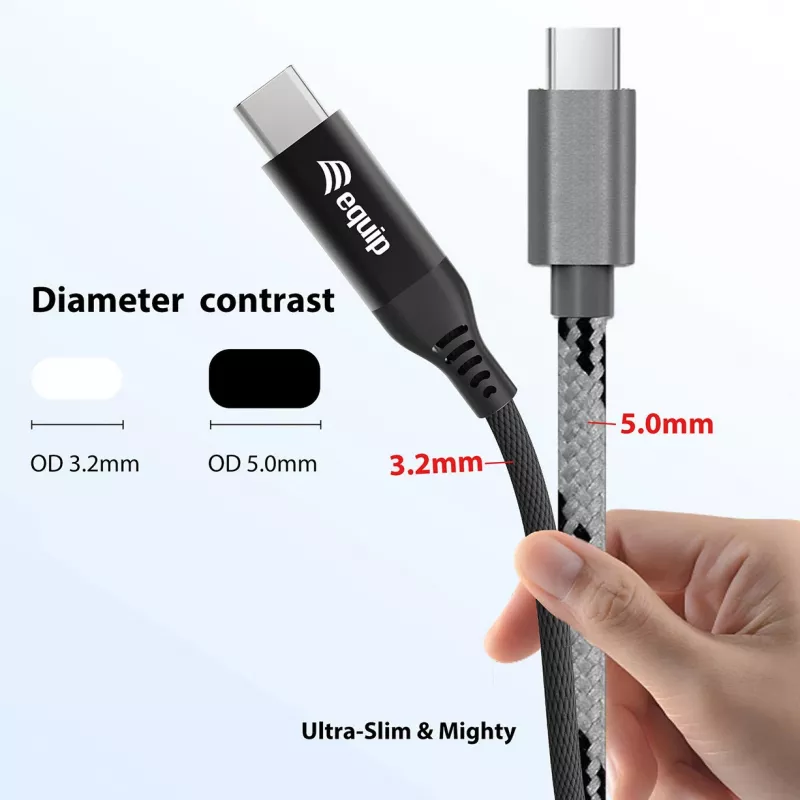 Cable USB 4 ultrafino C a C EQUIP, 1,2 m, PD240W, 4K/60Hz, 40 Gbps, negro