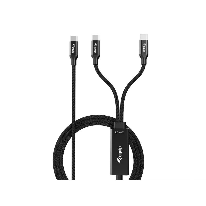 Cable de carga en Y USB-C a 2x USB-C EQUIP 1,5 m PD 140 W, USB 2.0, negro