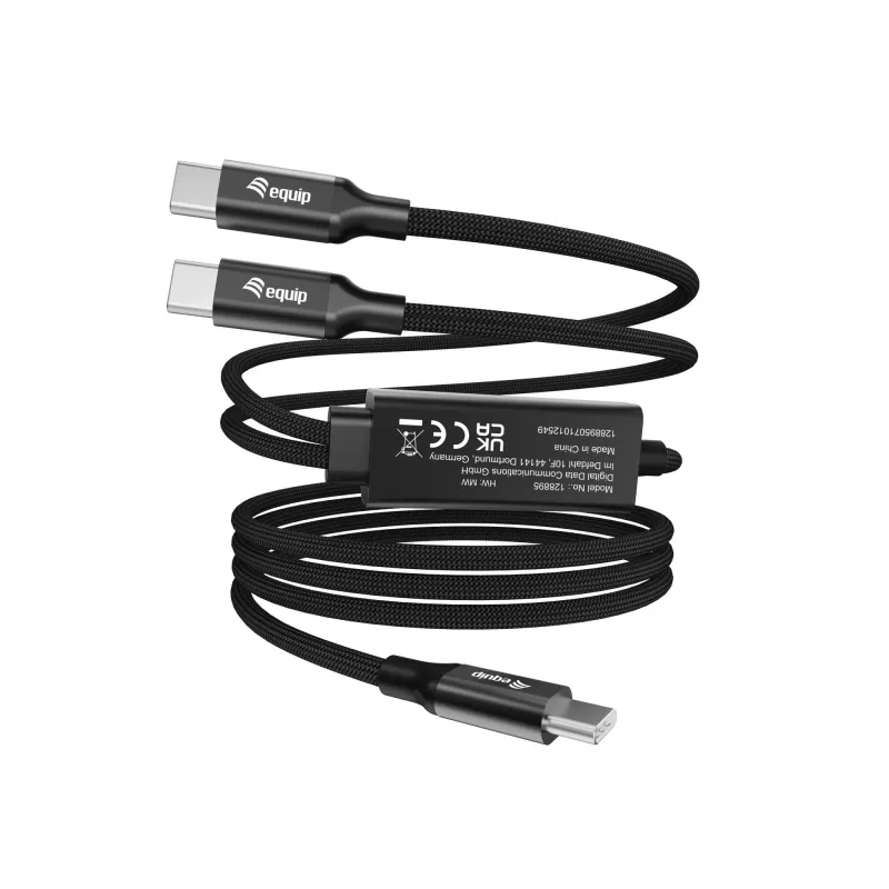 Cable de carga en Y USB-C a 2x USB-C EQUIP 1,5 m PD 140 W, USB 2.0, negro