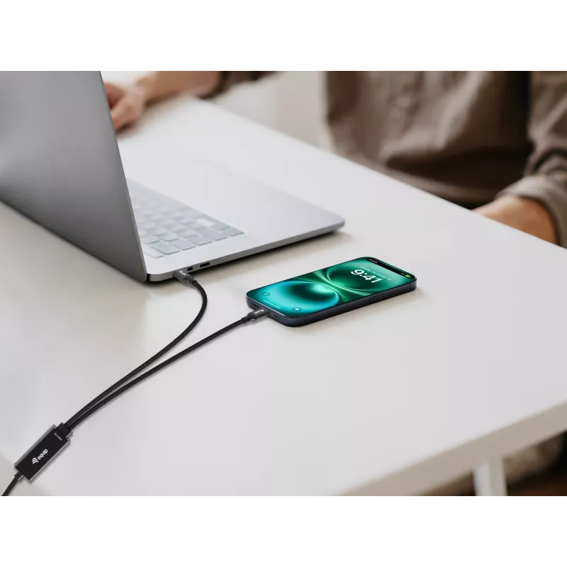 Cable de carga en Y USB-C a 2x USB-C EQUIP 1,5 m PD 140 W, USB 2.0, negro