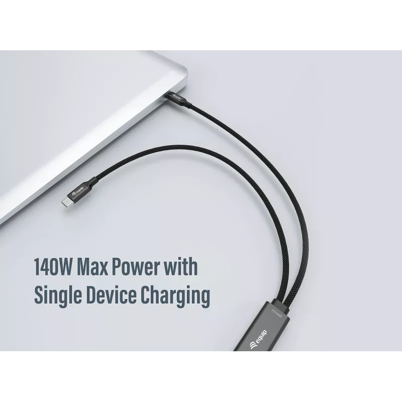 Cable de carga en Y USB-C a 2x USB-C EQUIP 1,5 m PD 140 W, USB 2.0, negro