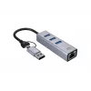 Adaptador de red USB-C a Gigabit con hub USB de 3 puertos CONCEPTRONIC ABBY25G — USB 3.2 Gen 1, Ethernet 1 Gbit/s, 3x USB-A, aluminio, gris
