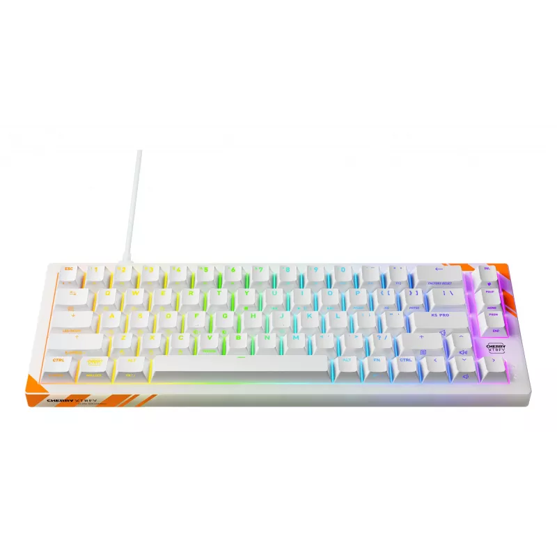 Teclado mecánico gaming Cherry K5 Pro TMR Compact 65% QWERTY US, cableado USB, RGB, naranja/blanco