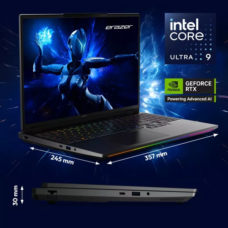 ERAZER Beast 16 X1 Intel Core Ultra 9 275HX portátil 40,6 cm (16 inch) Quad HD+ 32 GB DDR5-SDRAM 2 TB SSD NVIDIA GeForce RTX 5080 Wi-Fi 6E (802.11ax) Windows 11 Home negro