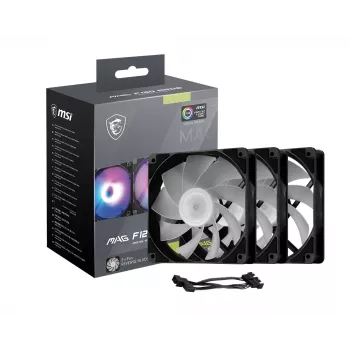 Ventilador de caja para PC MSI MAG F120 ARGB x3 — 120 mm, 1300 rpm, rodamiento hidráulico, negro