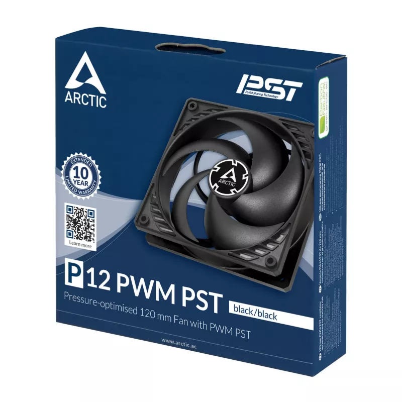 ARCTIC P12 PWM PST (Negro/Negro) Ventilador de 120 mm optimizado para presión con PWM PST