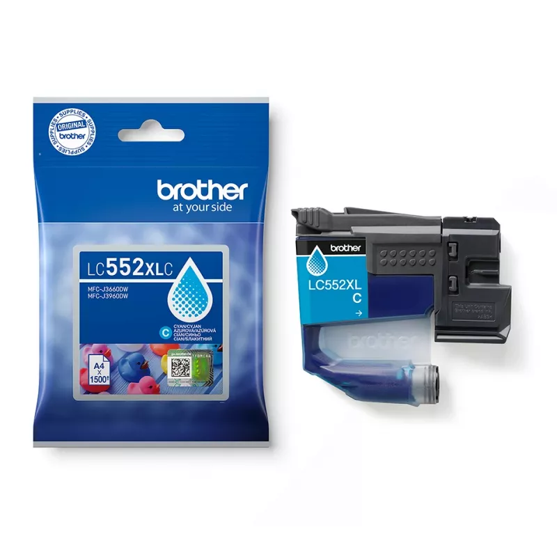 Cartucho de tinta Brother LC552XLC, tinta pigmentada Original Cian, pack individual, rendimiento 1500 páginas