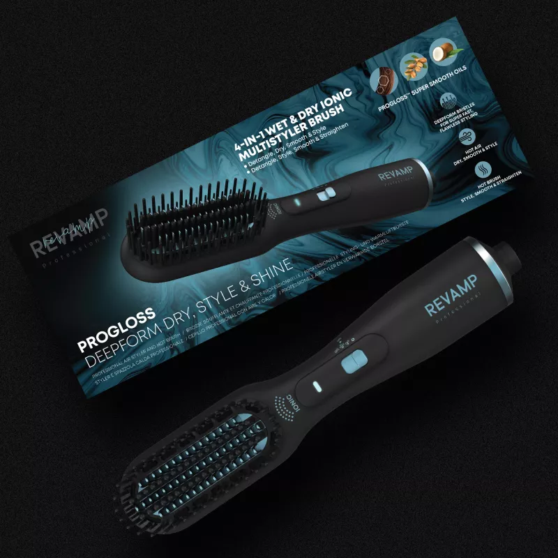Revamp Progloss Deepform Cepillo de aire caliente alisador y moldeador Warm Negro 550 W 3 m