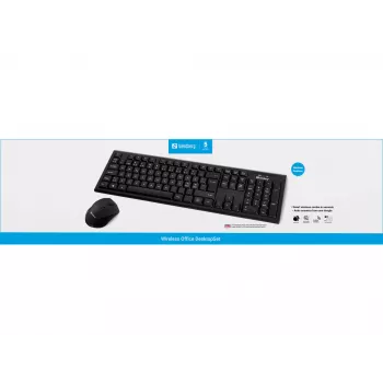 Sandberg Wireless Office DesktopSet INT, Inalámbrico, RF Inalámbrico, Membrana, QWERTY, Negro, Ratón incluido
