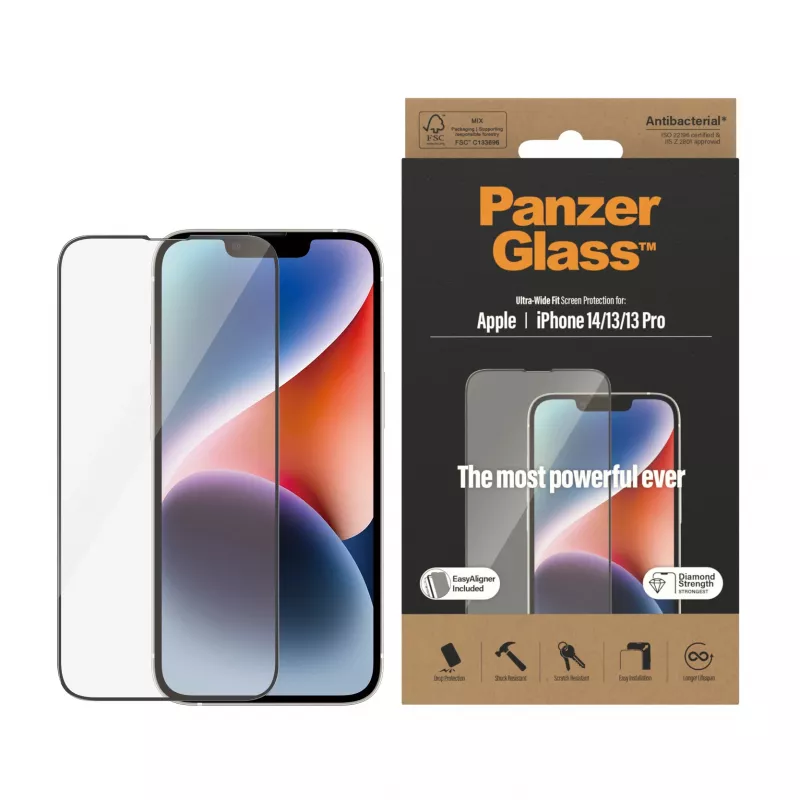 PanzerGlass® Protector de pantalla iPhone 14 | 13 | 13 Pro | Ultra-Wide Fit con EasyAligner