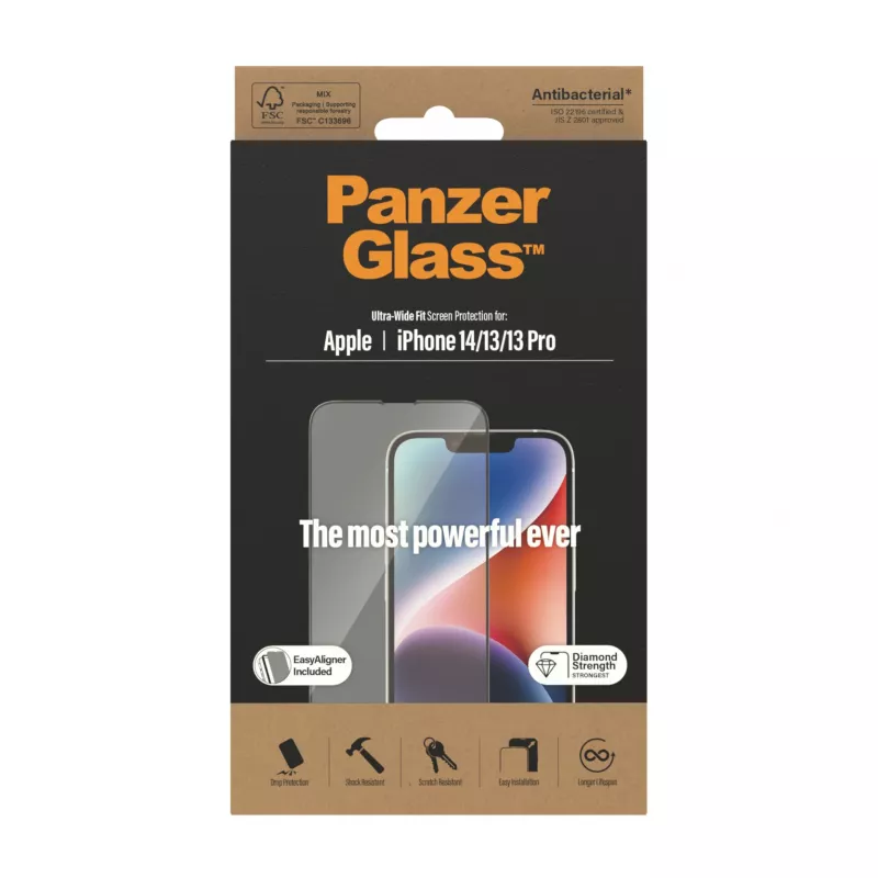 PanzerGlass® Protector de pantalla iPhone 14 | 13 | 13 Pro | Ultra-Wide Fit con EasyAligner