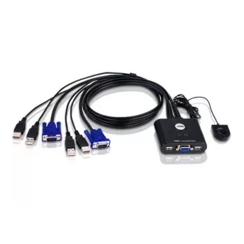 ATEN Switch KVM USB VGA de 2 puertos, 2048 x 1536 píxeles, QXGA, 0,14 W, Negro