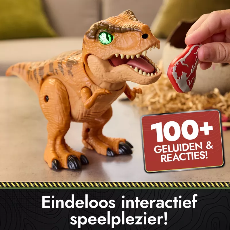 Jurassic World Primal Hatch dinosaurio de juguete interactivo y huevo, eclosiona y entrena a tu propio bebé dino con más de 100 sonidos y reacciones, juguete para niños y niñas a partir de 5 años