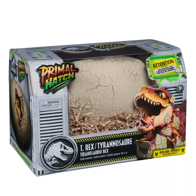Jurassic World Primal Hatch dinosaurio de juguete interactivo y huevo, eclosiona y entrena a tu propio bebé dino con más de 100 sonidos y reacciones, juguete para niños y niñas a partir de 5 años